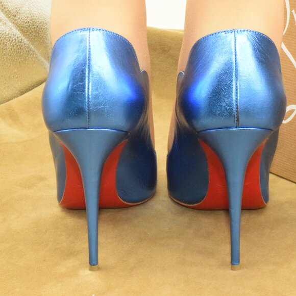 EUC Christian Louboutin Hot Chick 100 Heels Pumps 36 M Blue Metallic Alize 6M - Picture 13 of 16